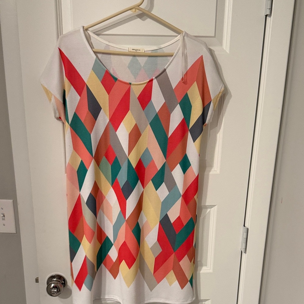 12 Pm By Mon Ami Multicolor Geometric Short Sleeve Dress Mini L Large 12pm multi